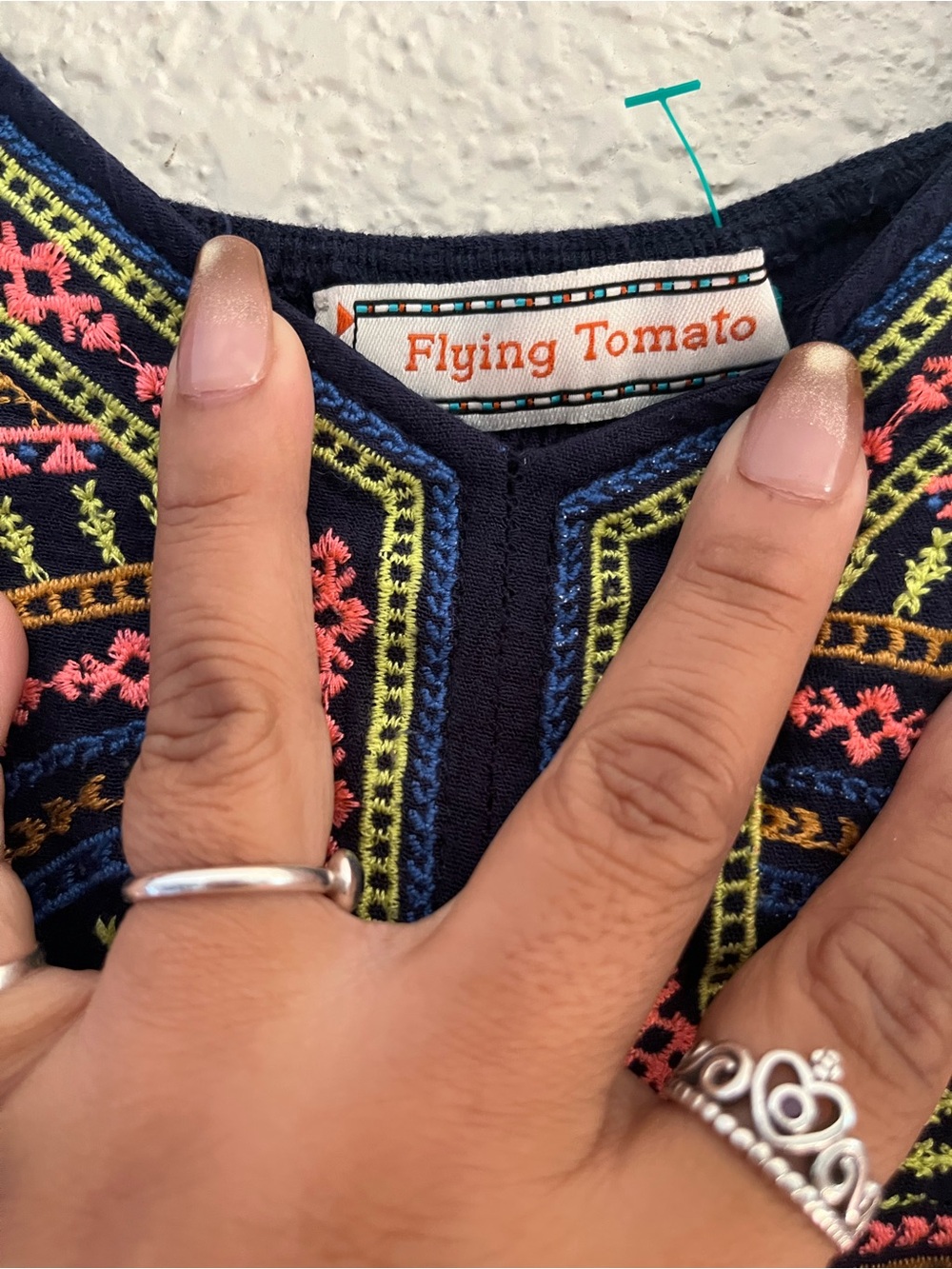 Flying Tomato Navy Embroidered Mini Sundress - Picture 3 of 5